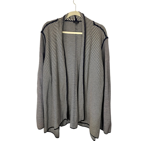 Talbots Black and Cream Striped Open‎ Cardigan. 2x - Picture 1 of 5